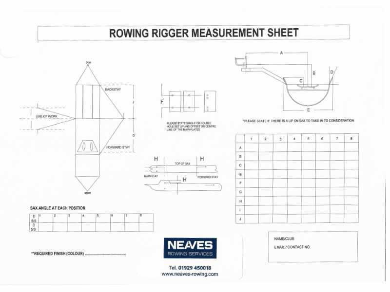 A Frame rigger measurement sheet for Rowing Gullwings, Multi-stays, and Aerofoil A Frames