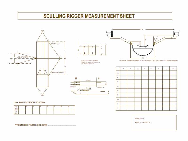 A Frame rigger measurement sheet for Sculling Gullwings, Multi-stays, and Aerofoil A Frames